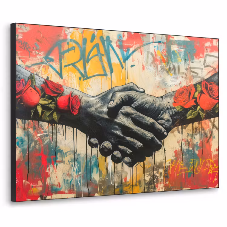 Graffiti - Rozen - Handen - Street art Textielframe zwart klein -3d