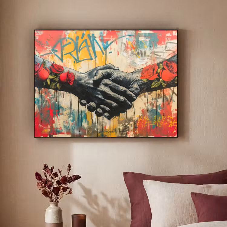 Graffiti - Rozen - Handen - Street art Textielframe - compleet frame klein -sfeer1