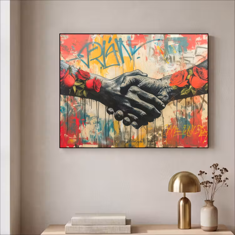 Graffiti - Rozen - Handen - Street art Textielframe zwart klein -sfeer2