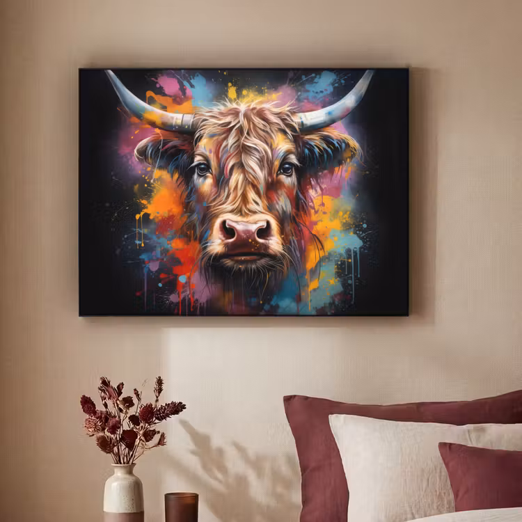 Graffiti - Schotse hooglander - Zwart - Koe Textielframe zwart klein -sfeer1