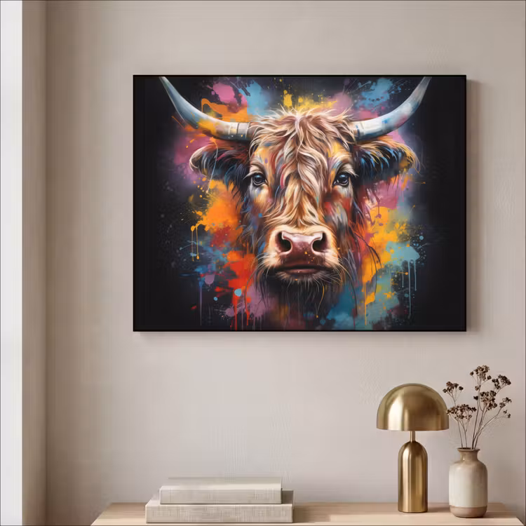 Graffiti - Schotse hooglander - Zwart - Koe Textielframe zwart klein -sfeer2