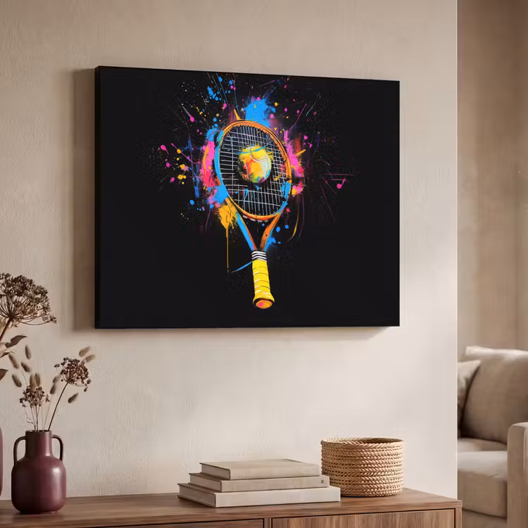 Graffiti - Sport - Tennis - Raket - Bal Textielframe zwart klein -sfeer3