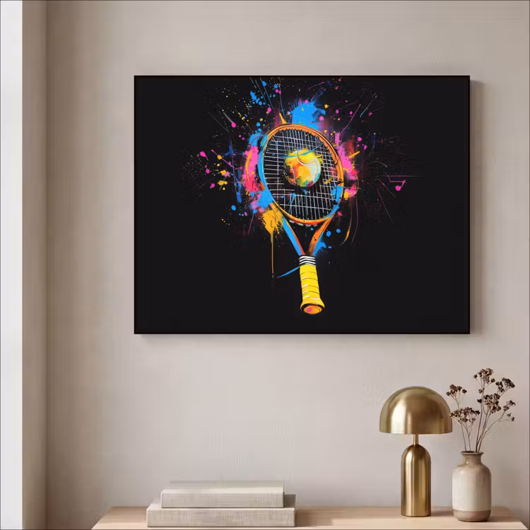 Graffiti - Sport - Tennis - Raket - Bal Textielframe zwart klein -sfeer2