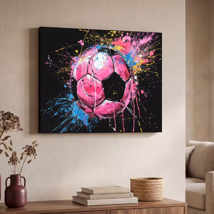 Graffiti - Sport - Voetbal - Bal - Roze Textielframe - compleet frame klein -sfeer3