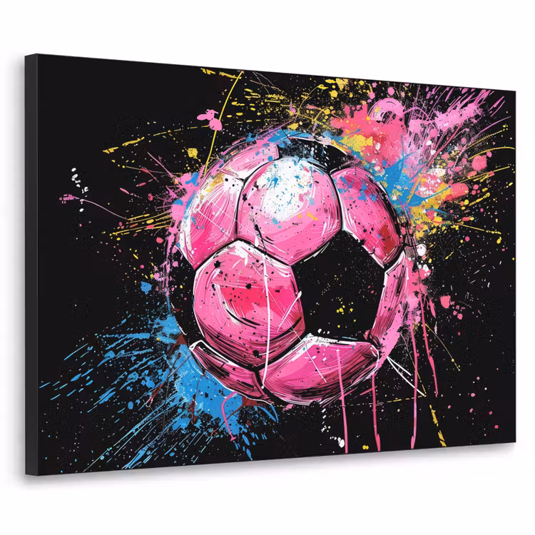 Graffiti - Sport - Voetbal - Bal - Roze Textielframe zwart klein -3d