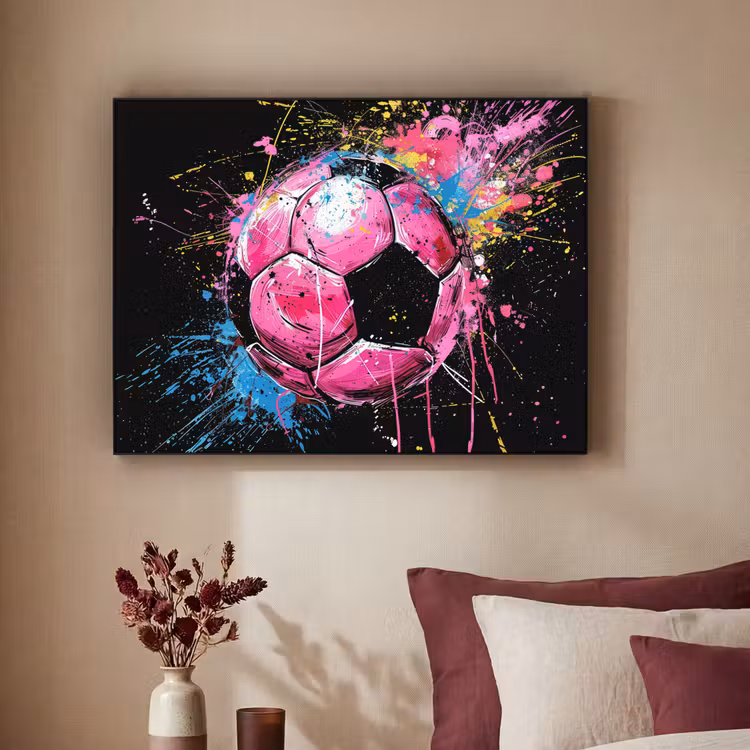 Graffiti - Sport - Voetbal - Bal - Roze Textielframe - compleet frame klein -sfeer1