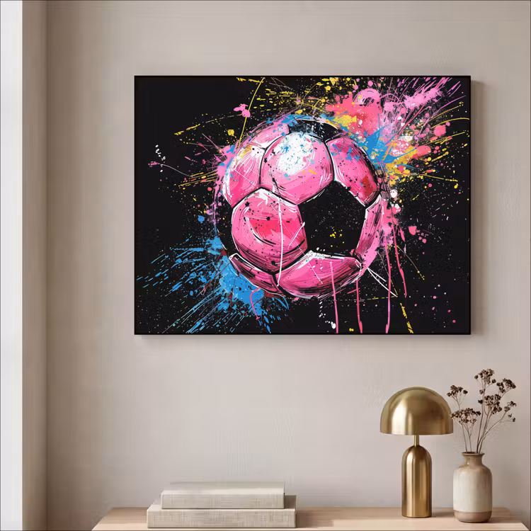 Graffiti - Sport - Voetbal - Bal - Roze Textielframe - compleet frame klein -sfeer2