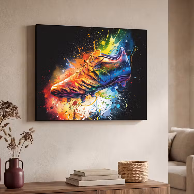 Graffiti - Sport - Voetbal - Schoen - Verf Textielframe - compleet frame klein -sfeer3