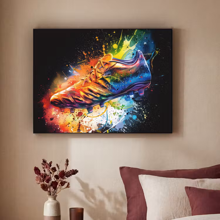 Graffiti - Sport - Voetbal - Schoen - Verf Textielframe zwart klein -sfeer1