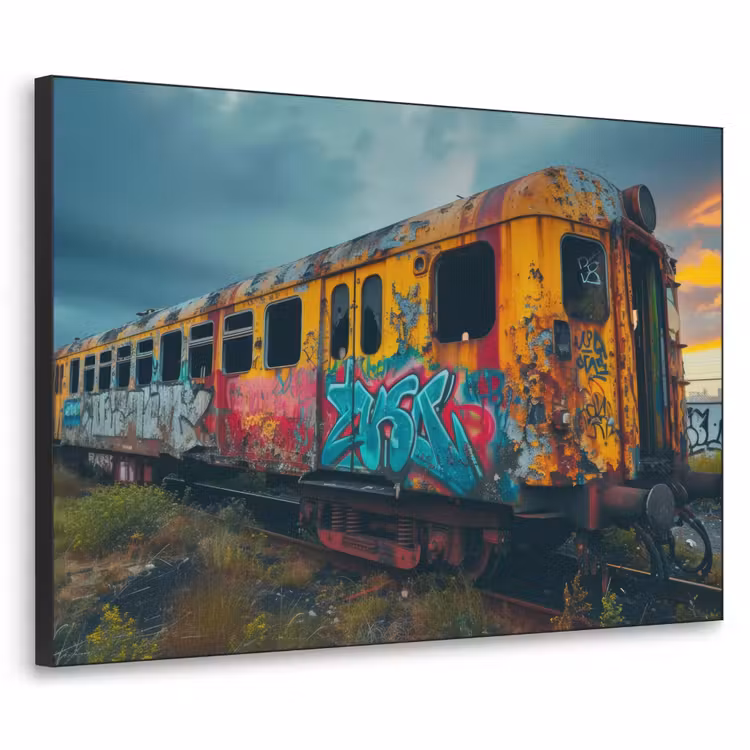 Graffiti - Verlaten trein - Street art Textielframe zwart klein -3d