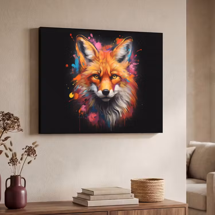 Graffiti - Vos - Zwart - Pop art Textielframe zwart klein -sfeer3