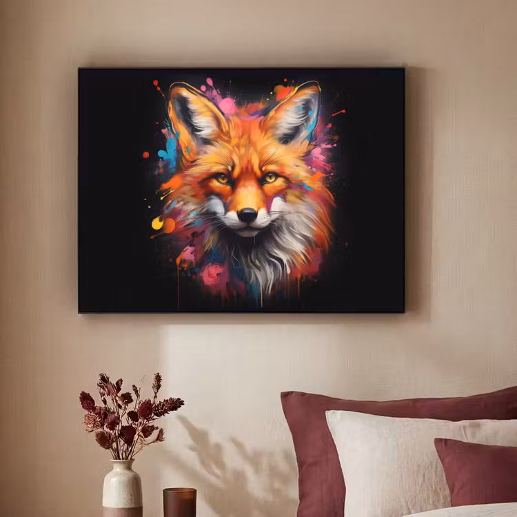 Graffiti - Vos - Zwart - Pop art Textielframe zwart klein -sfeer1