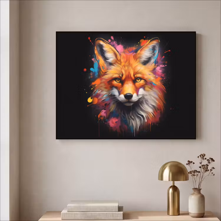 Graffiti - Vos - Zwart - Pop art Textielframe - compleet frame klein -sfeer2