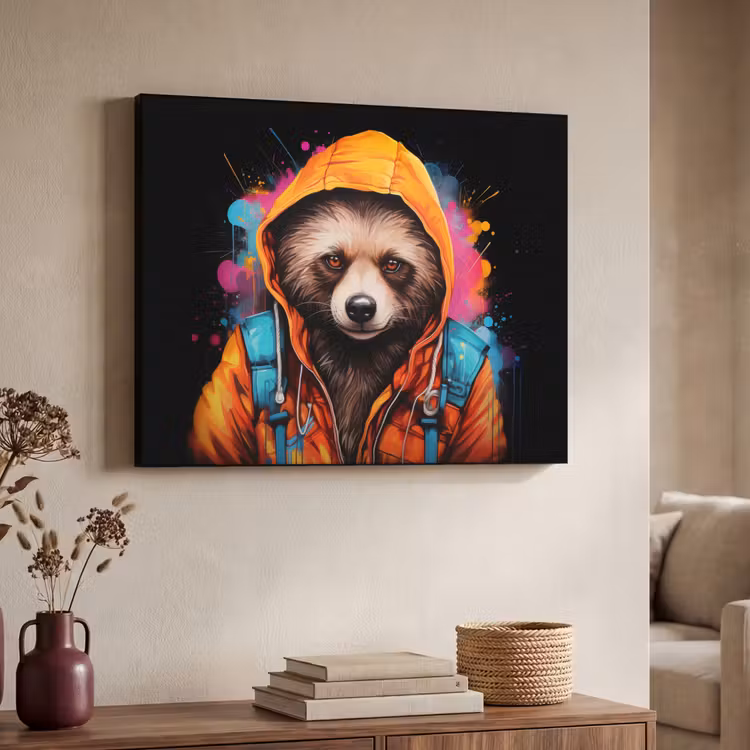 Graffiti - Wasbeer - Jas - Zwart Textielframe - compleet frame klein -sfeer3