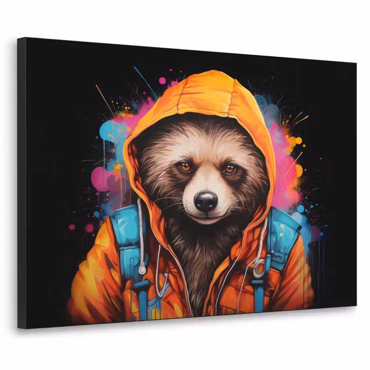 Graffiti - Wasbeer - Jas - Zwart Textielframe zwart klein -3d