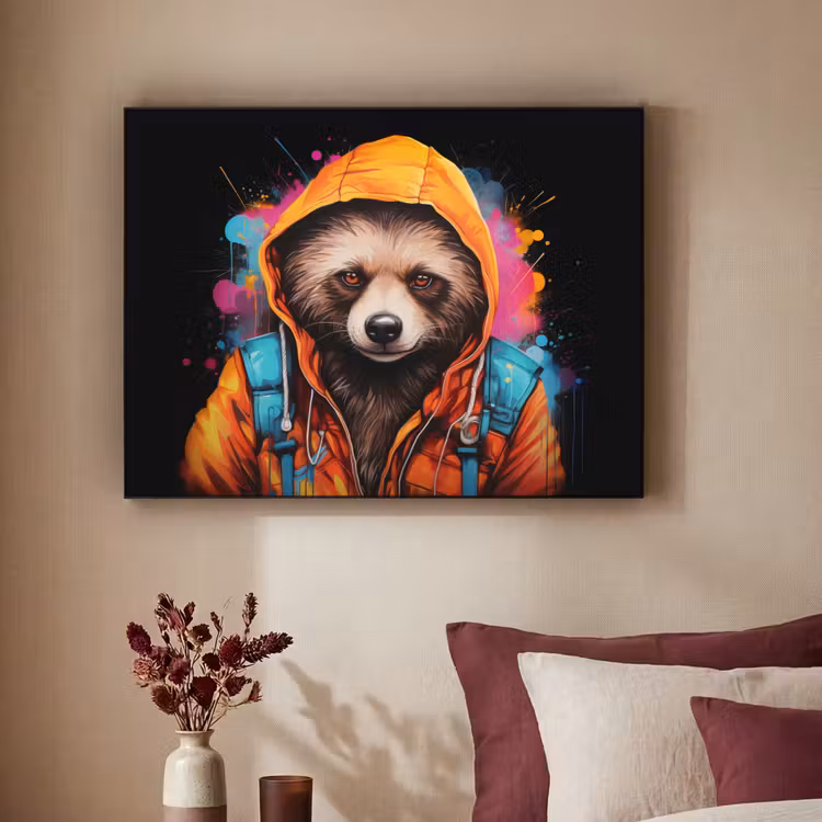 Graffiti - Wasbeer - Jas - Zwart Textielframe zwart klein -sfeer1