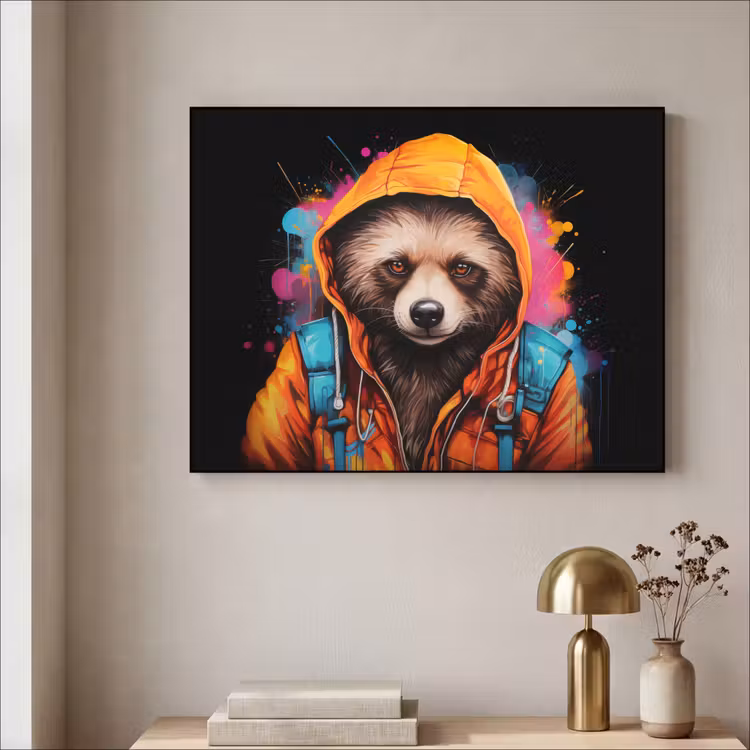 Graffiti - Wasbeer - Jas - Zwart Textielframe zwart klein -sfeer2