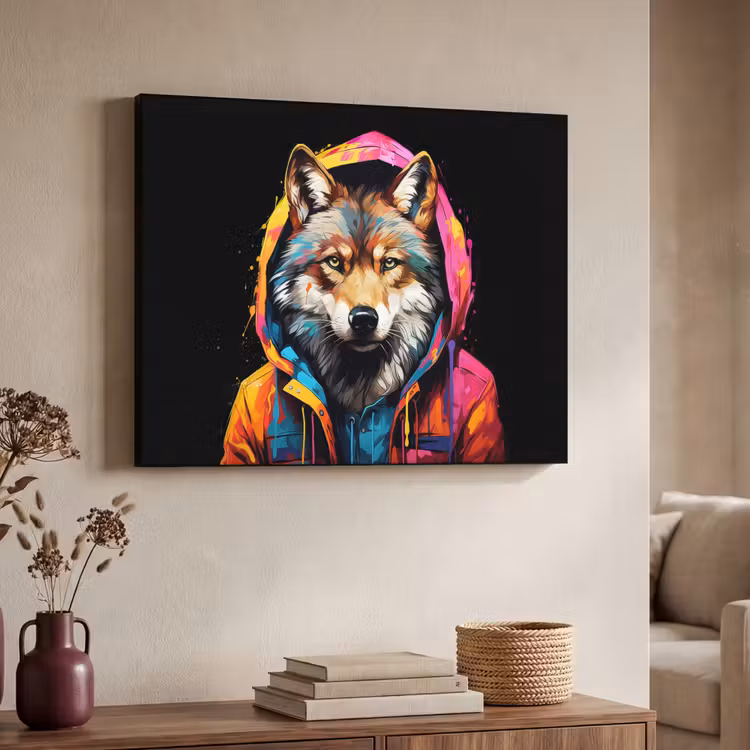 Graffiti - Wolf - Jas - Zwart Textielframe - compleet frame klein -sfeer3