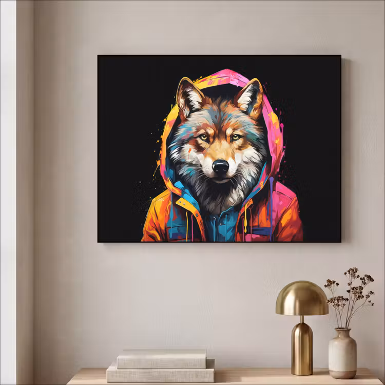 Graffiti - Wolf - Jas - Zwart Textielframe - compleet frame klein -sfeer2