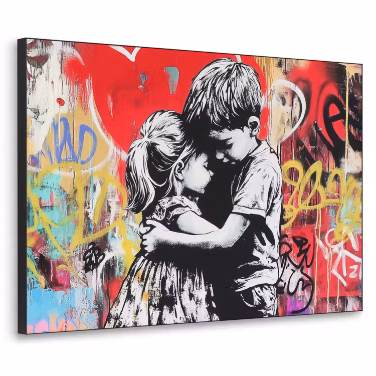 Graffiti - Zwart wit - Street art Textielframe zwart klein -3d