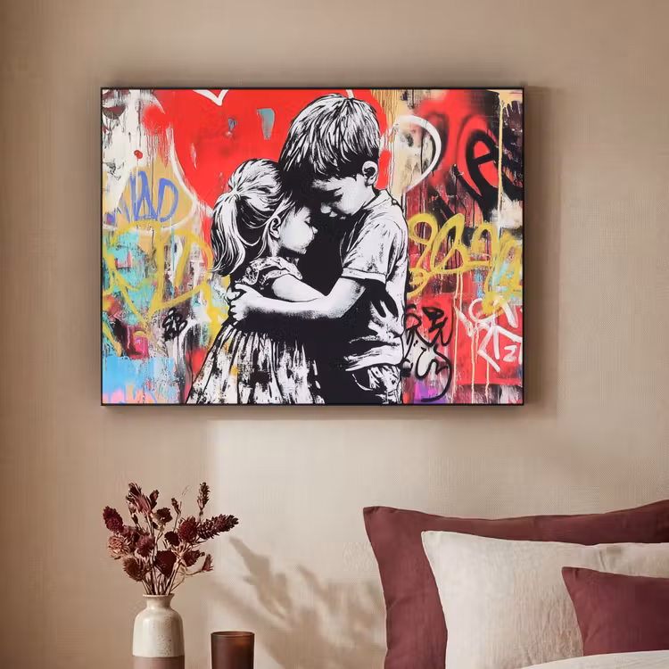 Graffiti - Zwart wit - Street art Textielframe - compleet frame klein -sfeer1