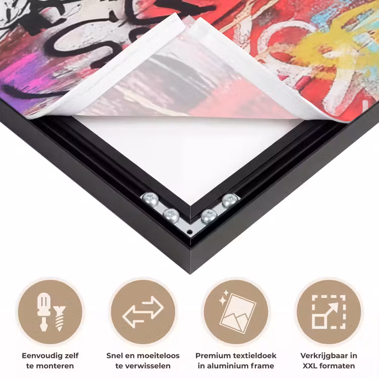 Graffiti - Zwart wit - Street art Textielframe zwart klein -USP_closeupNL