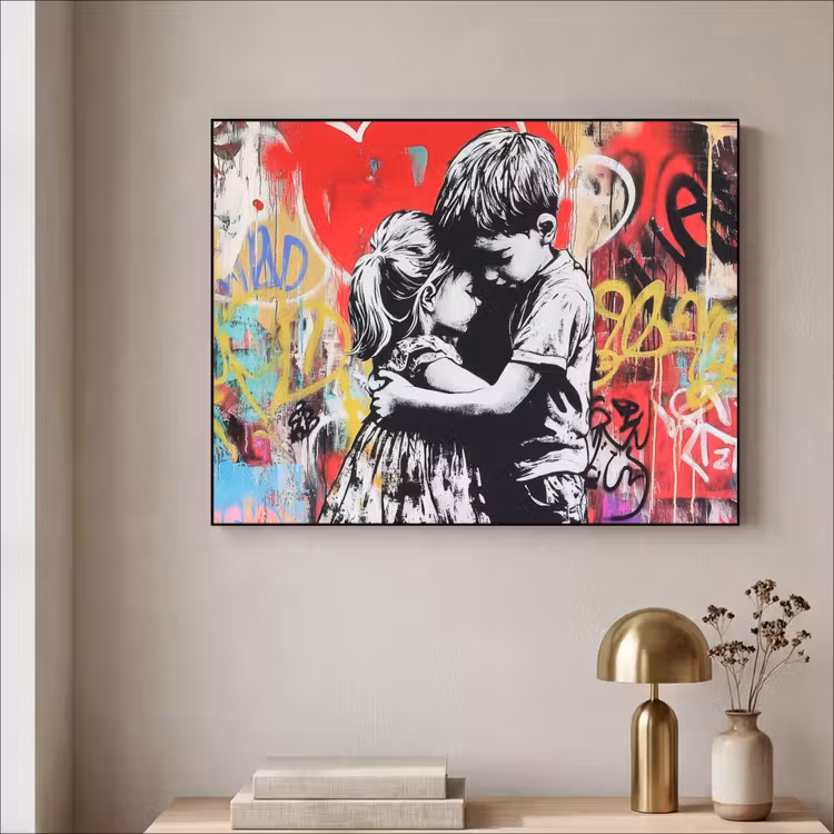 Graffiti - Zwart wit - Street art Textielframe - compleet frame klein -sfeer2