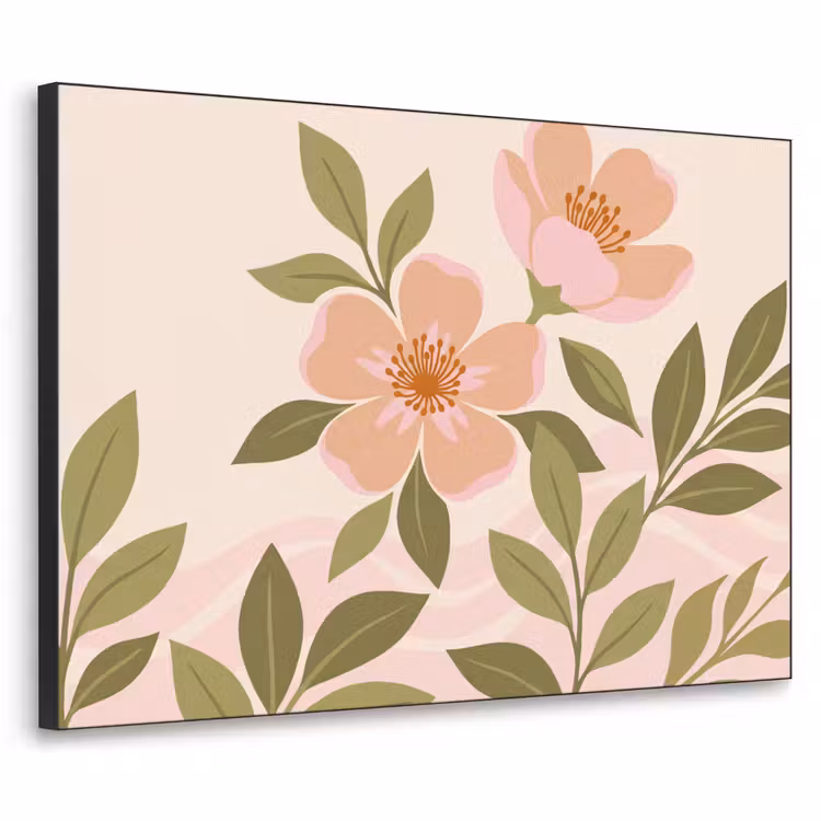 Grafisch - Bloemen - Roze Textielframe zwart klein -3d