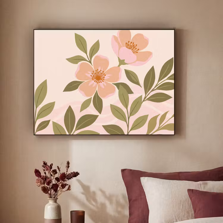 Grafisch - Bloemen - Roze Textielframe zwart klein -sfeer1