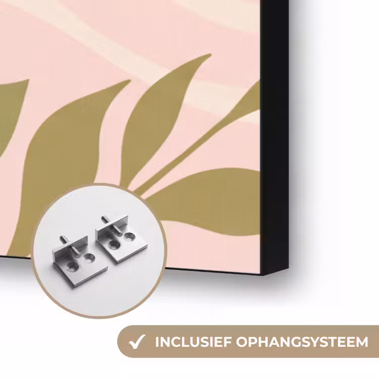 Grafisch - Bloemen - Roze Textielframe zwart klein -USP_ophangsysteemNL