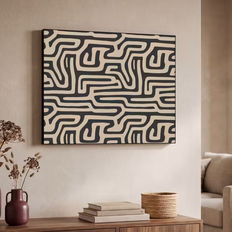 Grafisch - Lijnen - Zwart Textielframe zwart klein 947 -sfeer3