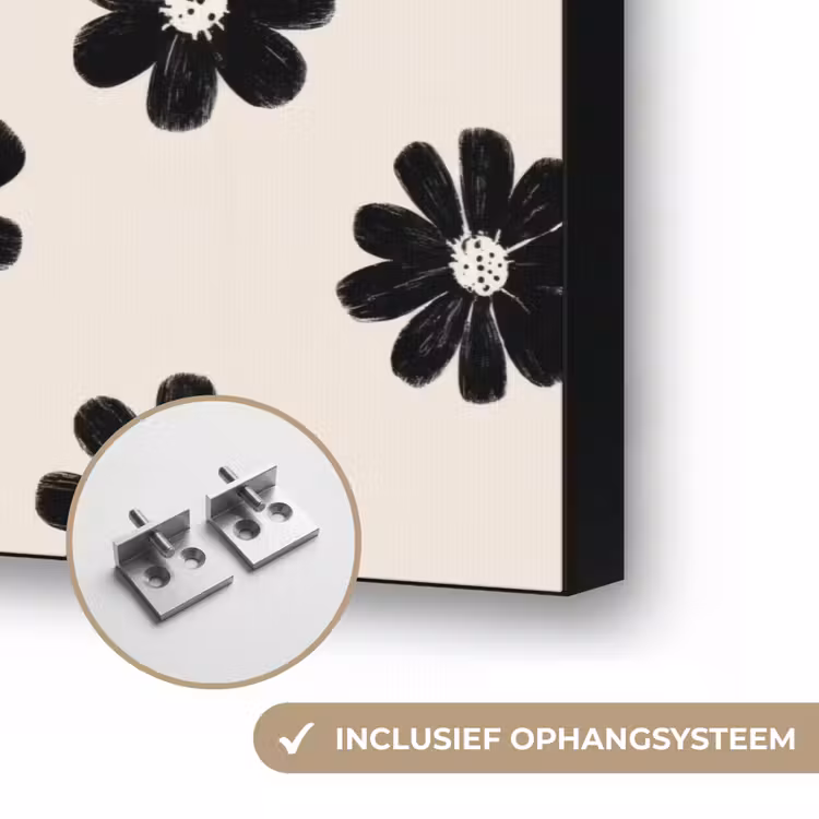 Grafisch - Madeliefjes - Zwart - Beige Textielframe zwart klein 947 -USP_ophangsysteemNL