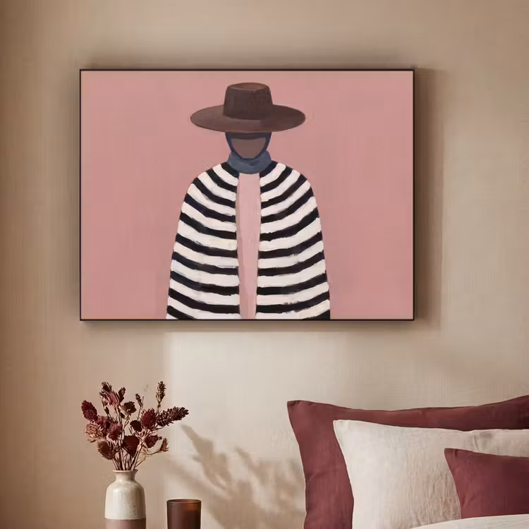 Grafisch - Vrouw - Roze Textielframe zwart klein -sfeer1
