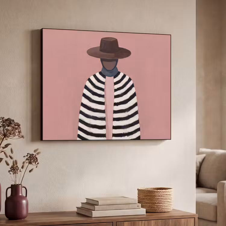 Grafisch - Vrouw - Roze Textielframe zwart klein -sfeer3
