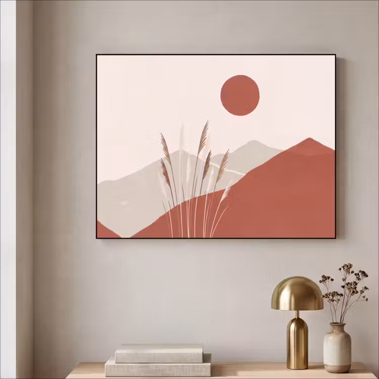 Gras - Landschap - Natuur - Abstract - Beige Textielframe zwart klein -sfeer2