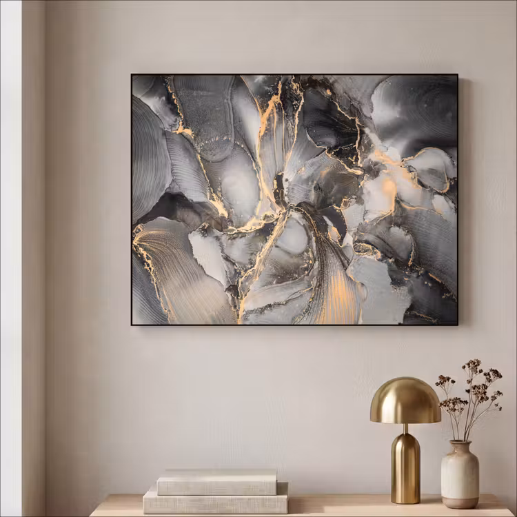 Grijs - Luxe - Goud - Marmer Textielframe zwart klein -sfeer2