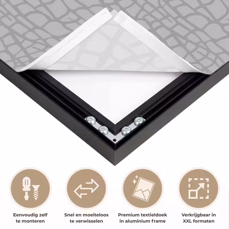 Grijs - Reptiel - Dier - Patroon Textielframe zwart klein 947 -USP_closeupNL