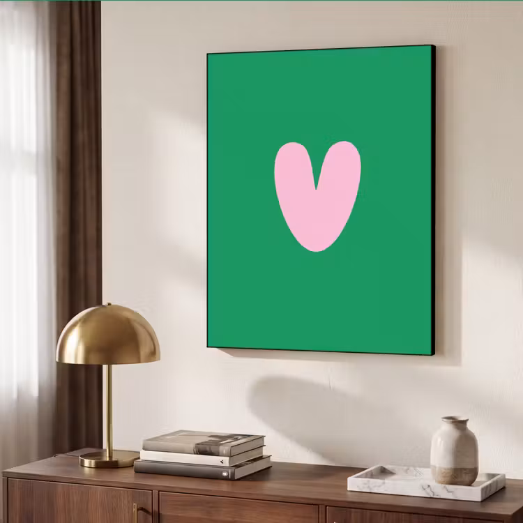 Groen - Hart - Minimalistisch - Valentijn Textielframe zwart klein -sfeer3