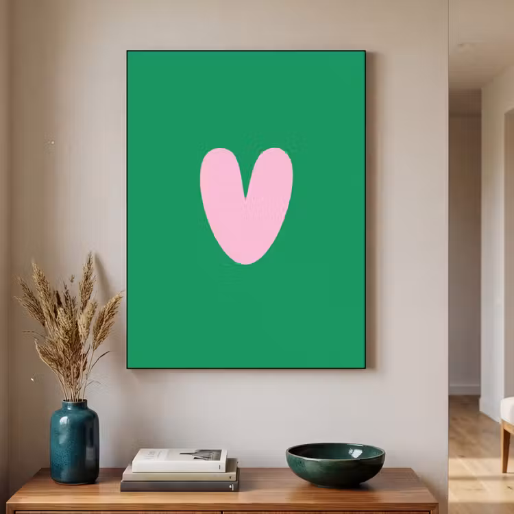 Groen - Hart - Minimalistisch - Valentijn Textielframe - compleet frame klein -sfeer1