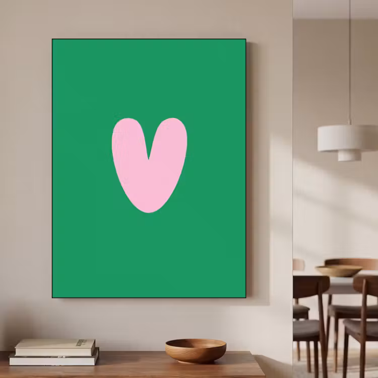 Groen - Hart - Minimalistisch - Valentijn Textielframe zwart klein -sfeer2