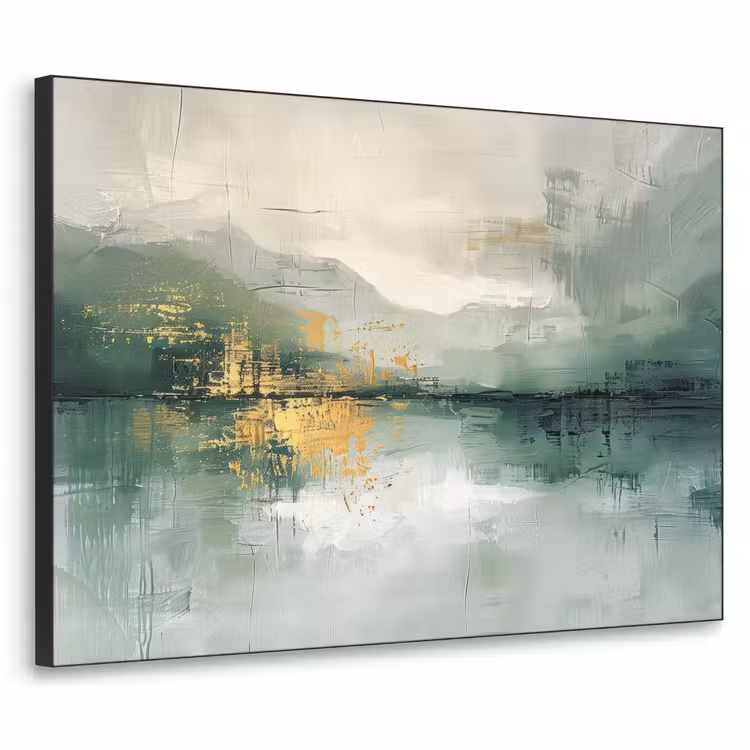 Groen - Modern - Abstract - Goud Textielframe - compleet frame klein -3d