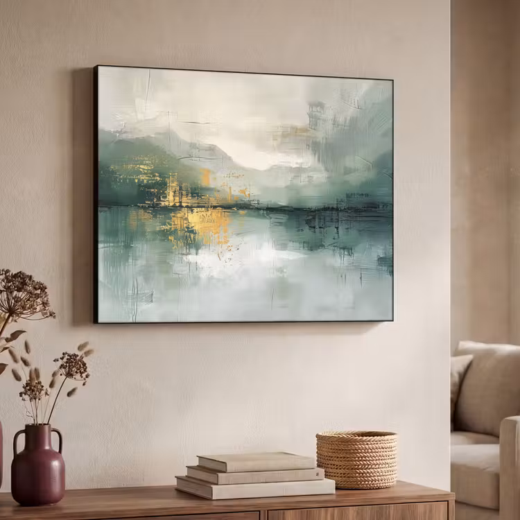 Groen - Modern - Abstract - Goud Textielframe - compleet frame klein -sfeer3