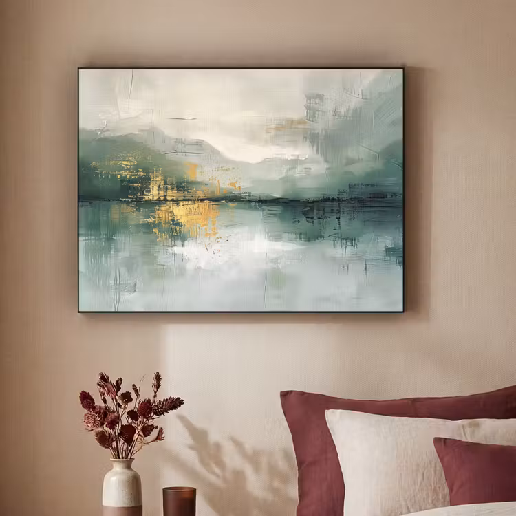 Groen - Modern - Abstract - Goud Textielframe - compleet frame klein -sfeer1
