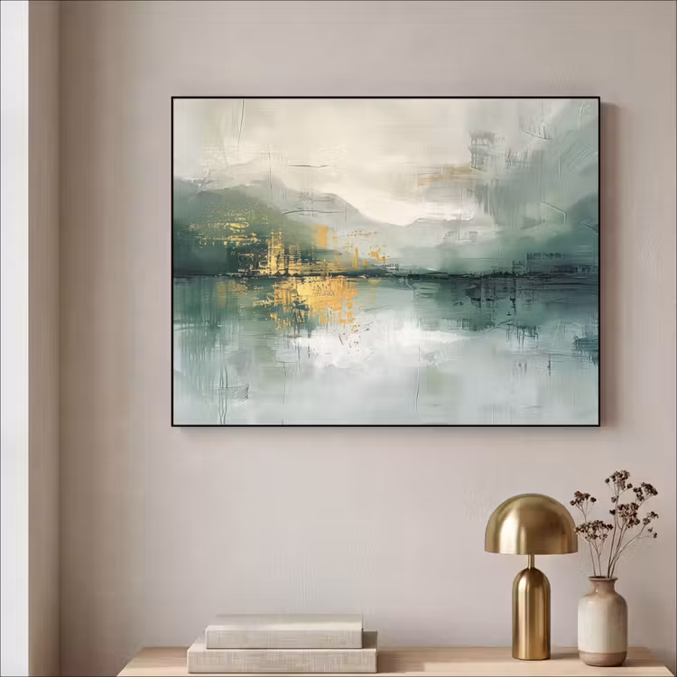 Groen - Modern - Abstract - Goud Textielframe - compleet frame klein -sfeer2