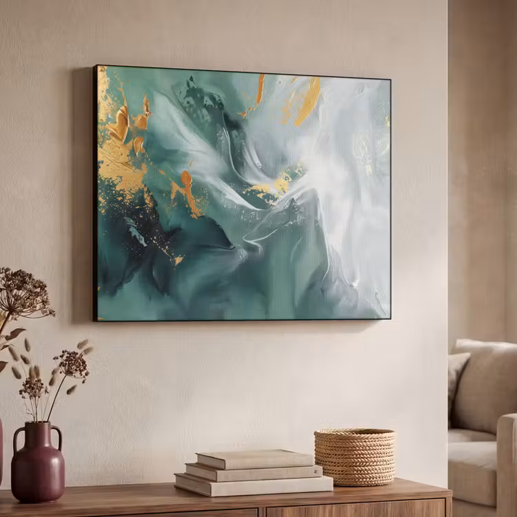 Groen - Modern - Marmer - Abstract Textielframe - compleet frame klein -sfeer3