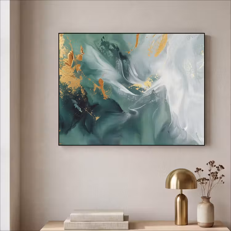 Groen - Modern - Marmer - Abstract Textielframe - compleet frame klein -sfeer2