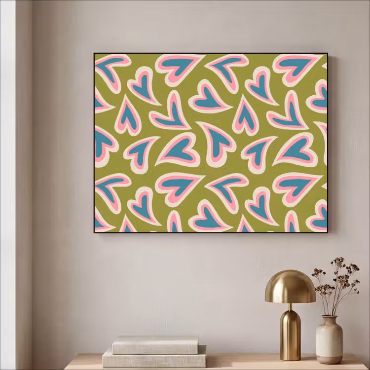 Groen - Retro - Hartjes - Patroon Textielframe - compleet frame klein 947 -sfeer2