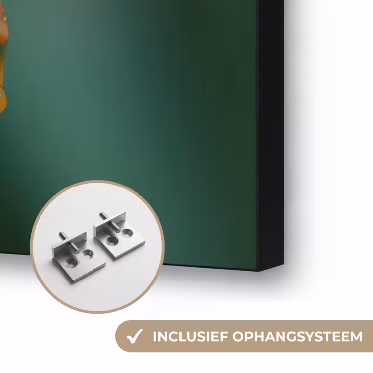 Groene kikker - Nieuwsgierig - Gras Textielframe zwart klein -USP_ophangsysteemNL