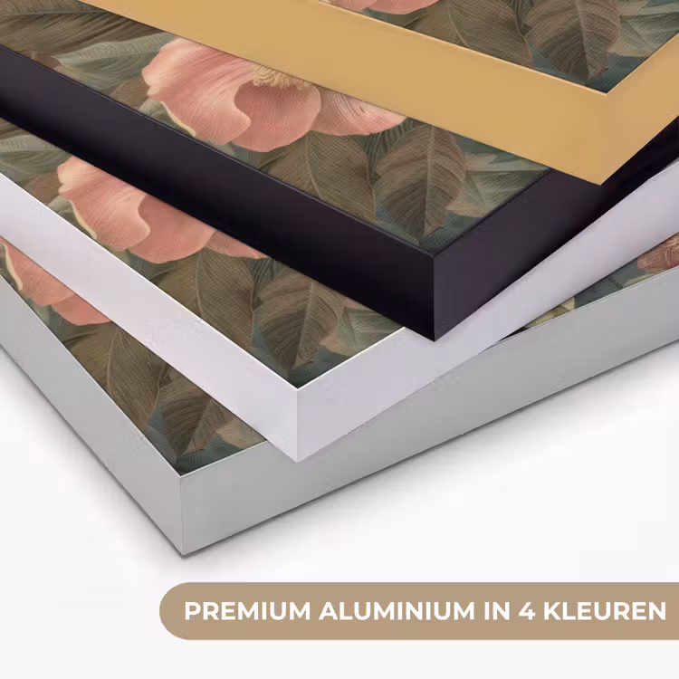Groene papegaai - Kleurrijke bloemen - Donkere achtergrond Textielframe zwart klein -USP_kleurenNL