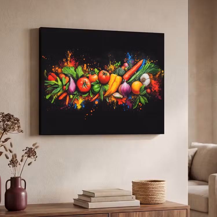 Groente - Eten - Kruiden - Graffiti - Koken Textielframe zwart klein -sfeer3